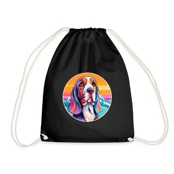 Basset Artesien Normand Dog Breed Cartoon Kawaii W - Drawstring Bag - black - Front