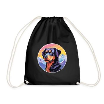 Beauceron Dog Breed Cartoon Kawaii Watercolor - Drawstring Bag - black - Front