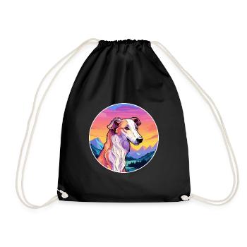 Barzoï chien race Cartoon Kawaii aquarelle - Sac de sport léger - noir - Devant