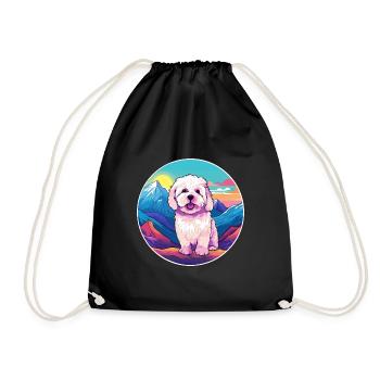 Bolognaise chien race Cartoon Kawaii aquarelle - Sac de sport léger - noir - Devant