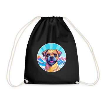 Border Terrier chien race dessin animé Kawaii aquarelle - Sac de sport léger - noir - Devant