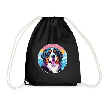 Bernese Mountain Dog Breed Cartoon Kawaii Watercol - Drawstring Bag - black - Front