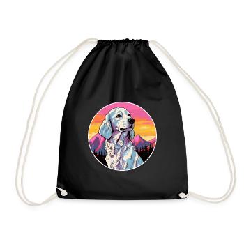 English Setter Dog Breed Cartoon Kawaii Watercolor - Drawstring Bag - black - Front