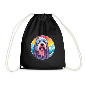 Briard Dog Breed Cartoon Kawaii Watercolor - Drawstring Bag - black - Front