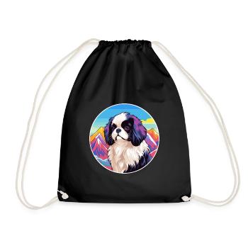 Japanese Chin Dog Breed Cartoon Kawaii Watercolor - Drawstring Bag - black - Front