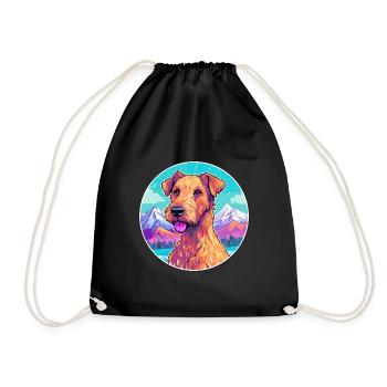 Irish Terrier Dog Breed Cartoon Kawaii Watercolor - Drawstring Bag - black - Front