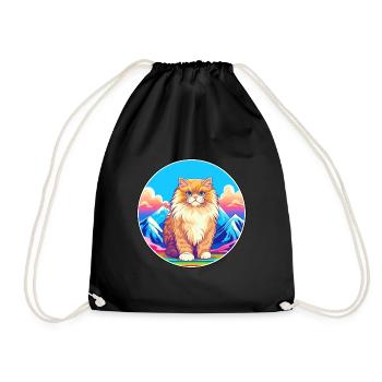 British Longhair Cat Colorful Cartoon Watercolor I - Drawstring Bag - black - Front