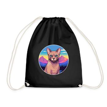 Burmesische Katze Bunte Karikatur Aquarell Illustrati - Turnbeutel - Schwarz - Vorne
