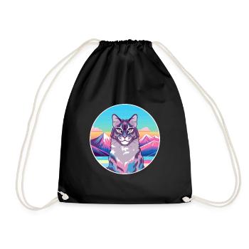 Californie Chat pailleté coloré Cartoon Watercolo - Sac de sport léger - noir - Devant
