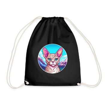 Devon Rex Katze Bunte Karikatur Aquarell Illustra - Turnbeutel - Schwarz - Vorne