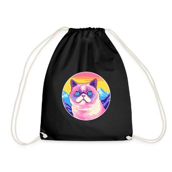 Chat exotique à poil court coloré dessin animé aquarelle I - Sac de sport léger - noir - Devant