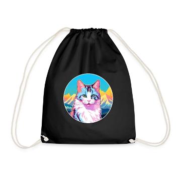 Japanische Bobtail-Katze Buntes Cartoon-Aquarell I - Turnbeutel - Schwarz - Vorne