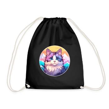 Verdünnte Calico Katze Bunte Karikatur Aquarell Illu - Turnbeutel - Schwarz - Vorne