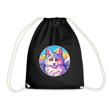 Foldex Cat Colorful Cartoon Watercolor Illustratio - Drawstring Bag - black - Front