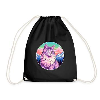 Norwegian Forest Cat Colorful Cartoon Watercolor I - Drawstring Bag - black - Front