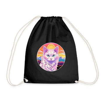 Turkish Angora Cat Colorful Cartoon Watercolor Ill - Drawstring Bag - black - Front