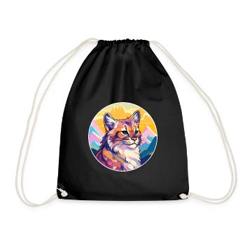 Eurasian Lynx Cat Colorful Cartoon Watercolor Illu - Drawstring Bag - black - Front