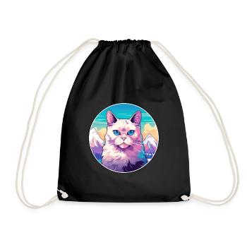 Javanische Katze Bunte Karikatur Aquarell Illustrat - Turnbeutel - Schwarz - Vorne