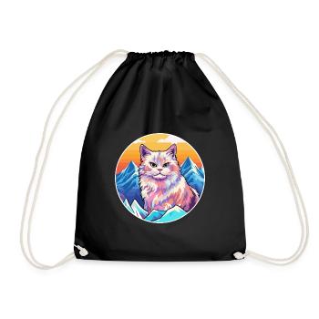 German Rex Cat Colorful Cartoon Watercolor Illustr - Drawstring Bag - black - Front