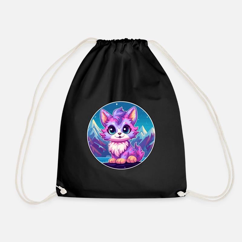 Pixie Cat Bunte Karikatur Aquarell Illustration - Turnbeutel - Schwarz