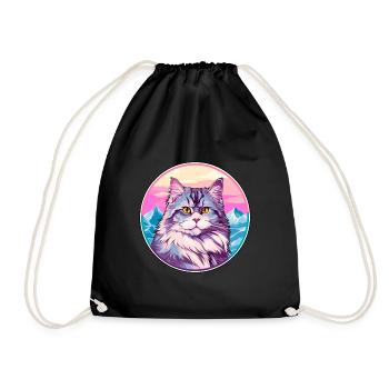 Chat sibérien coloré dessin animé aquarelle Illustrat - Sac de sport léger - noir - Devant