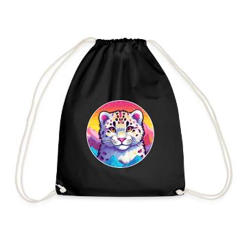 Léopard des neiges chat coloré dessin animé aquarelle illus - Sac de sport léger - noir - Devant