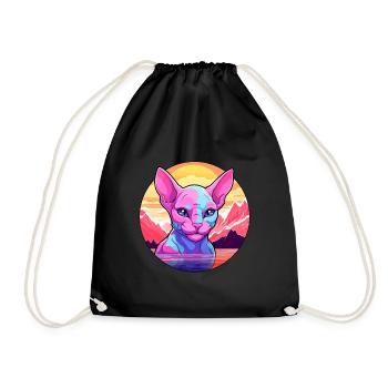Sphynx Cat Colorful Cartoon Watercolor Illustratio - Drawstring Bag - black - Front