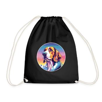 Polish Hound Dog Breed Cartoon Kawaii Watercolor - Drawstring Bag - black - Front