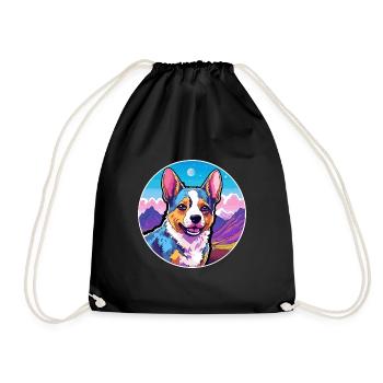 Texas Heeler Dog Breed Cartoon Kawaii Watercolor - Drawstring Bag - black - Front