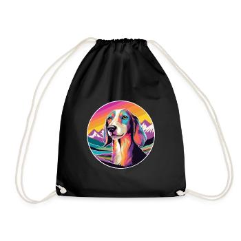 Saluki Dog Breed Cartoon Kawaii Watercolor - Drawstring Bag - black - Front