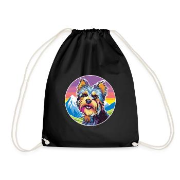 Yorkshire Terrier Dog Breed Cartoon Kawaii Waterco - Drawstring Bag - black - Front