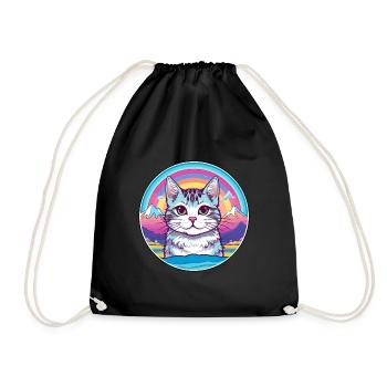 Aegean Cat Colorful Cartoon Watercolor Illustratio - Drawstring Bag - black - Front