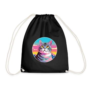 American Wirehair Cat Colorful Cartoon Watercolor - Drawstring Bag - black - Front