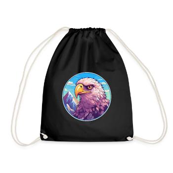Hawk Watercolor Cartoon Kawaii Pet Animal Colorful - Drawstring Bag - black - Front