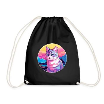 Chat polydactyle américain coloré dessin animé Watercolo - Sac de sport léger - noir - Devant