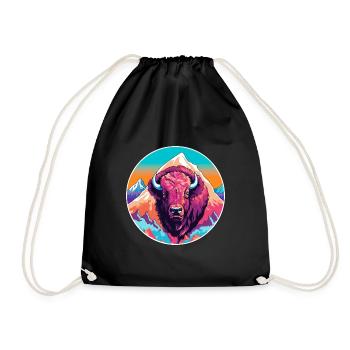 Buffalo Watercolor Cartoon Kawaii Pet Animal Color - Drawstring Bag - black - Front