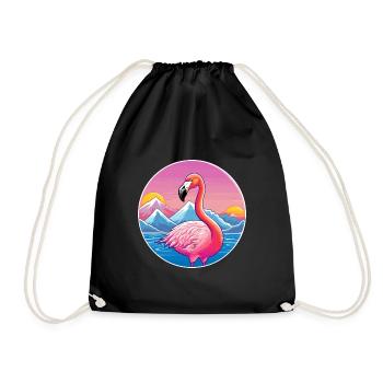 Flamingo Watercolor Cartoon Kawaii Pet Animal Colo - Drawstring Bag - black - Front