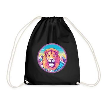 Lion Watercolor Cartoon Kawaii Pet Animal Colorful - Drawstring Bag - black - Front