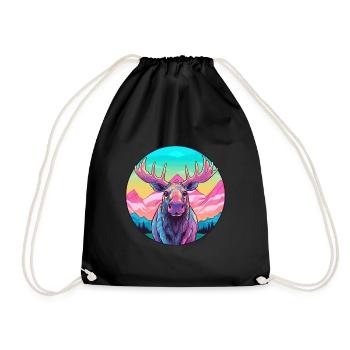 Moose Watercolor Cartoon Kawaii Pet Animal Colorfu - Drawstring Bag - black - Front