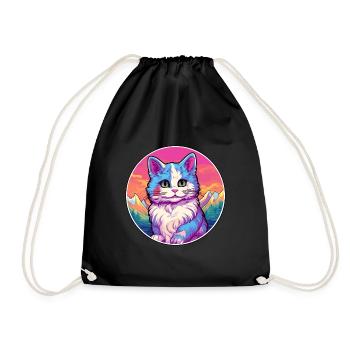 Bambino Cat Colorful Cartoon Watercolor Illustrati - Drawstring Bag - black - Front