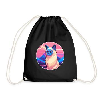 Balinesische Katze Bunte Karikatur Aquarell Illustrat - Turnbeutel - Schwarz - Vorne