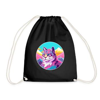 Katze Aquarell Karikatur Kawaii Haustier Tier Bunt - Turnbeutel - Schwarz - Vorne