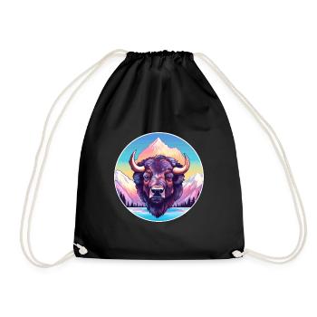 Bison Aquarelle Dessin Animé Kawaii Animal Animal Colorfu - Sac de sport léger - noir - Devant