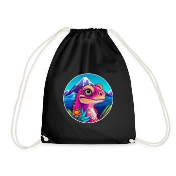 Eidechse Aquarell Karikatur Kawaii Haustier Tier Farbe - Turnbeutel - Schwarz - Vorne
