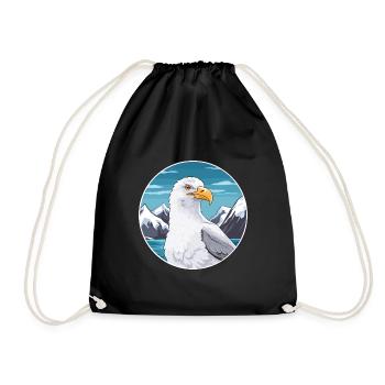 Seagull Watercolor Cartoon Kawaii Pet Animal Color - Drawstring Bag - black - Front