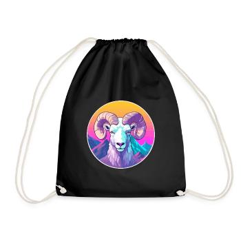 Widder Aquarell Karikatur Kawaii Haustier Tier Bunt - Turnbeutel - Schwarz - Vorne