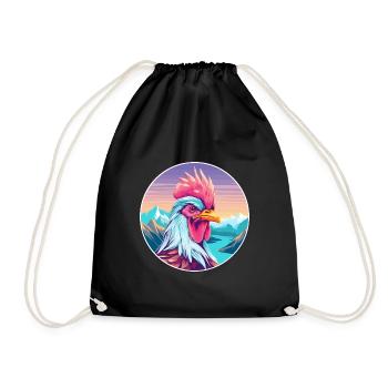 Rooster Watercolor Cartoon Kawaii Pet Animal Color - Drawstring Bag - black - Front