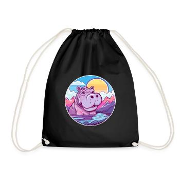 Hippopotame Aquarelle Dessin Animé Kawaii Animal Animal Colorfu - Sac de sport léger - noir - Devant