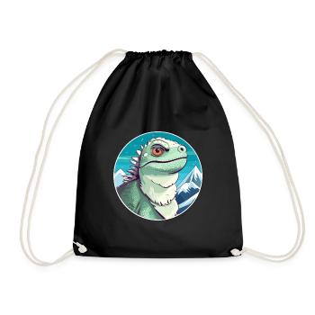 Iguana Watercolor Cartoon Kawaii Pet Animal Colorf - Drawstring Bag - black - Front