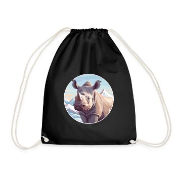 Nashorn Aquarell Karikatur Kawaii Haustier Tier Farbefu - Turnbeutel - Schwarz - Vorne